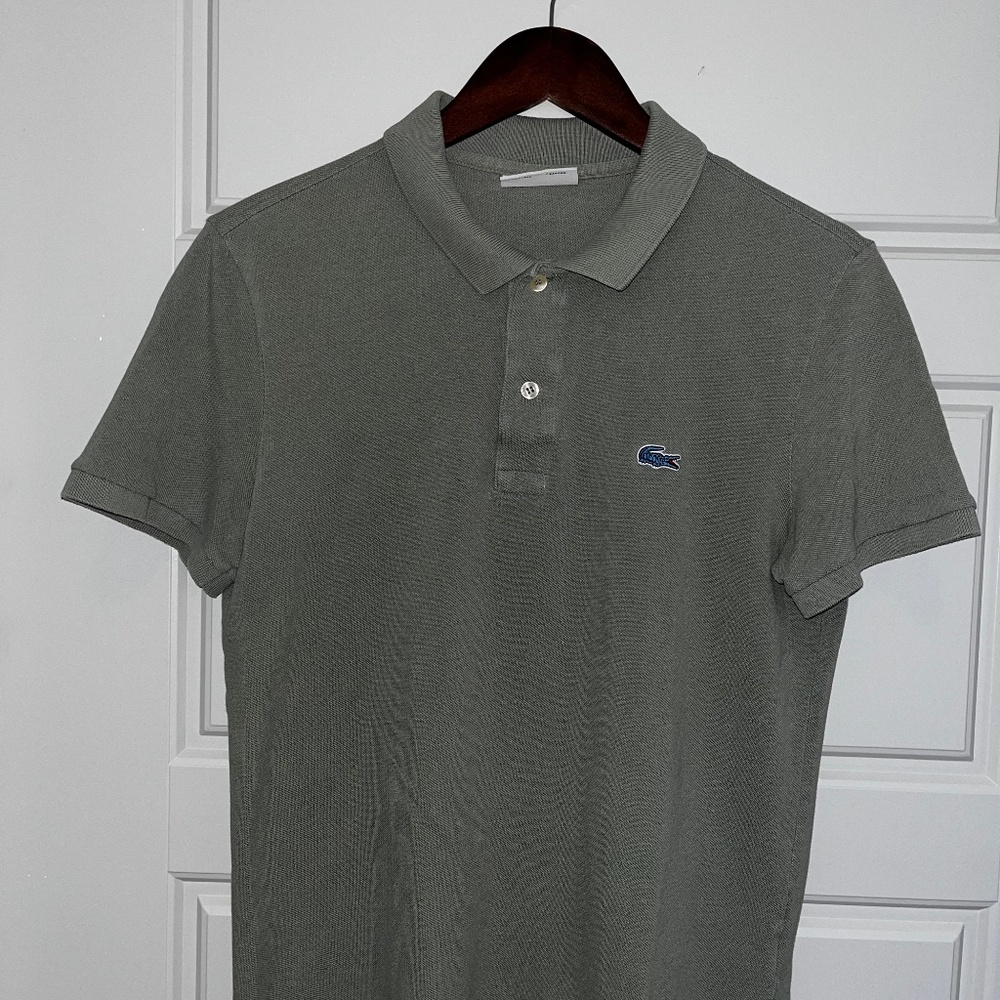 Lacoste Men’s Short Sleeve Polo Shirt Olive Green Size 4 (Medium)
